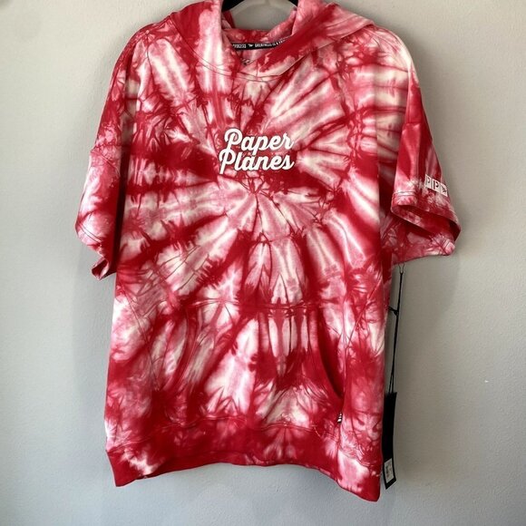 Paper Planes Red Tie Dye Short Sleeve Hoodie NWT XL - Picture 1 of 10